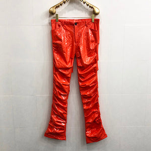 Mirror Fit Pleated Flare Leather Pants - Trendy Unisex PU Leather Pants - Carvan Mart