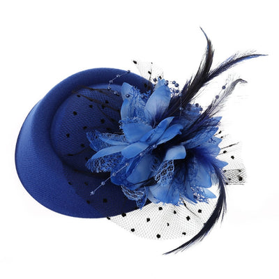 Vintage Woolen Hat Pearl Feather Flower Fascinator Hat - Blue - Women's Hats & Caps - Carvan Mart