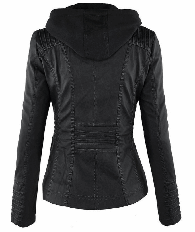 Removable Leather Jacket Lapel Hooded Women's Leather Parka Coat - Carvan Mart