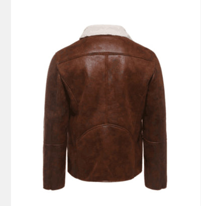 Faux Fur Collar Faux Leather Jacket - - Genuine Leather - Carvan Mart