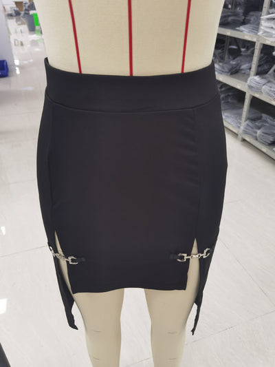 Women's Gothic Style Split Metal Buckle Front Short Back Long Skirt - Carvan Mart