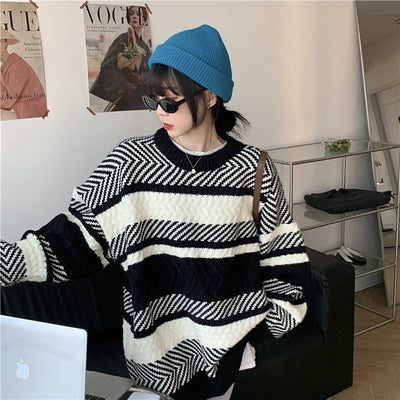 Striped Sweater Women's Loose Pullover - Carvan Mart