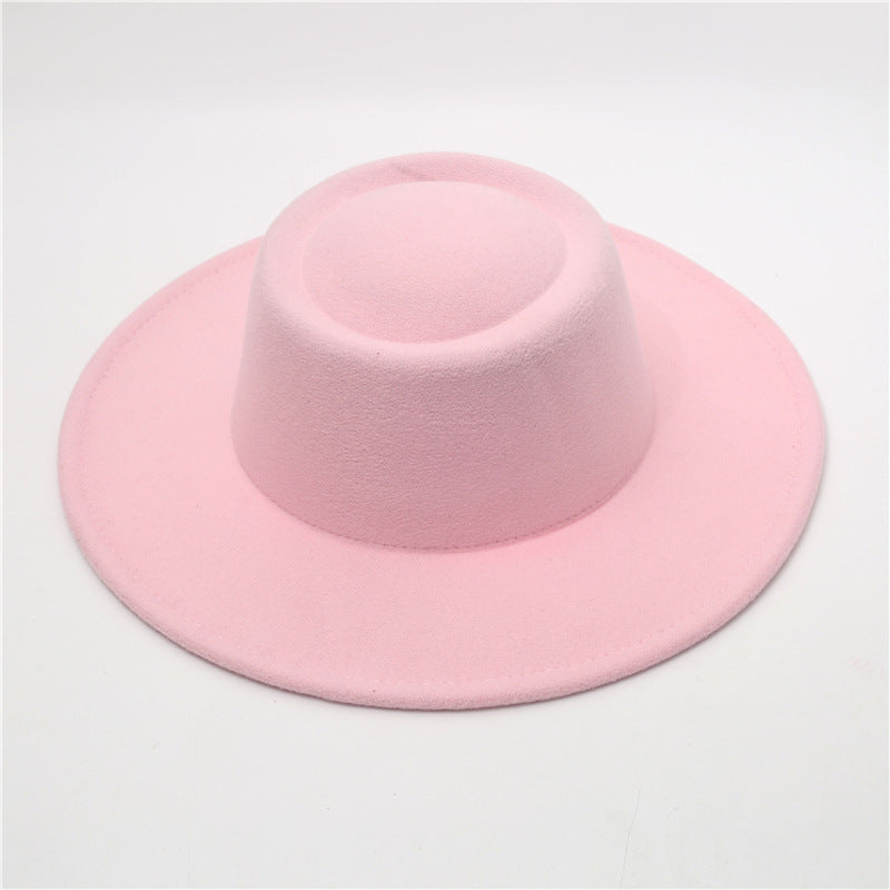 Retro Fedora 8cm Wide Brim Solid Color Concave-convex Dome Woolen Hat - Pink Average Size - Men's Hats & Caps - Carvan Mart