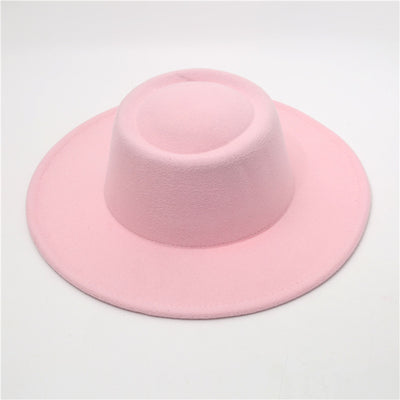 Retro Fedora 8cm Wide Brim Solid Color Concave-convex Dome Woolen Hat - Carvan Mart