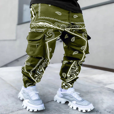 Men's Hip-Hop Print Trousers - Casual Wide-Leg Harem Pants - Green - Men's Pants - Carvan Mart