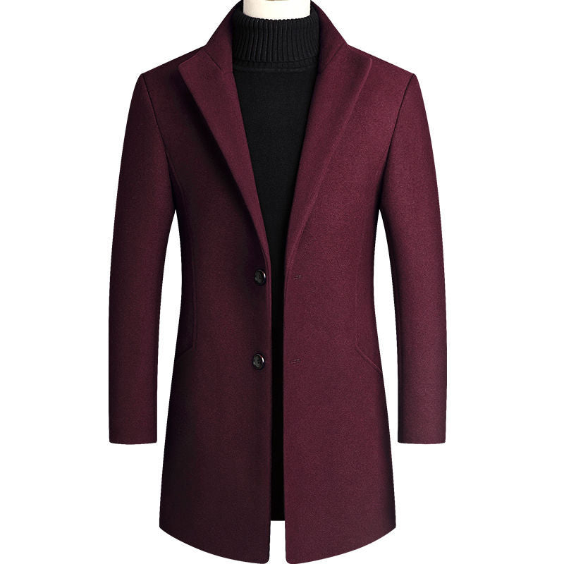 Men's Wool Coat Medium Length Leisure Suit Coat - Wine Red - Men's Jackets & Coats - Carvan Mart