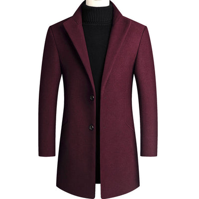 Men's Wool Coat Medium Length Leisure Suit Coat - Carvan Mart