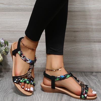 Women's Open Toe Sandals Made Of Color Block Fabric - Black - Women's Sandals - Carvan Mart