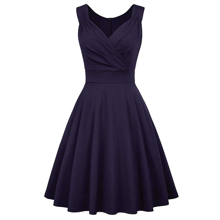 Women's Light V-Neck Cocktail Dress - Elegant Polyester Dress with Lining - Dark blue - Cocktail Dresses - Carvan Mart