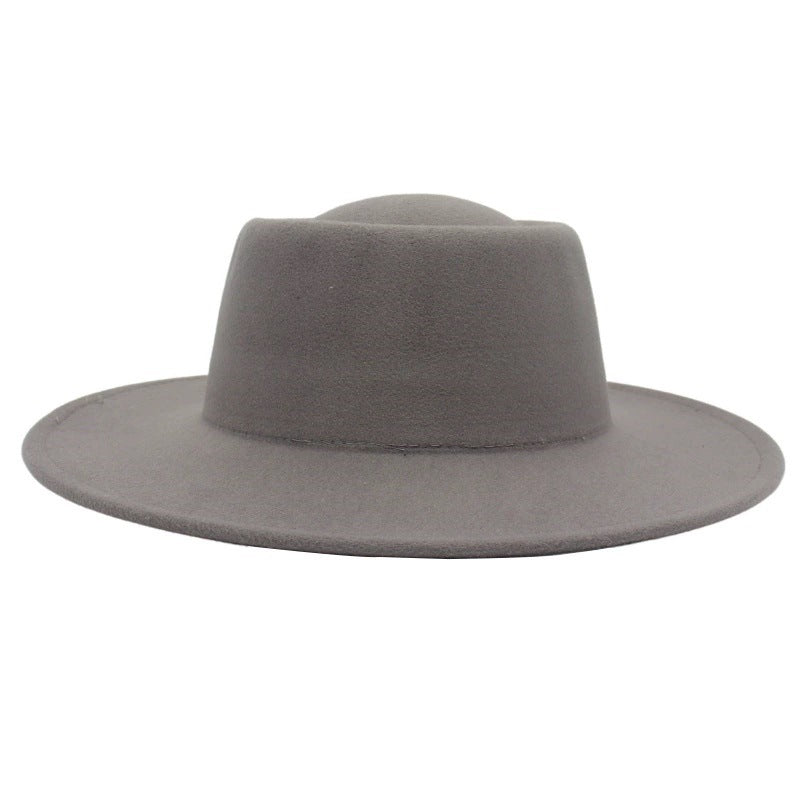 Retro Fedora 8cm Wide Brim Solid Color Concave-convex Dome Woolen Hat - Carvan Mart