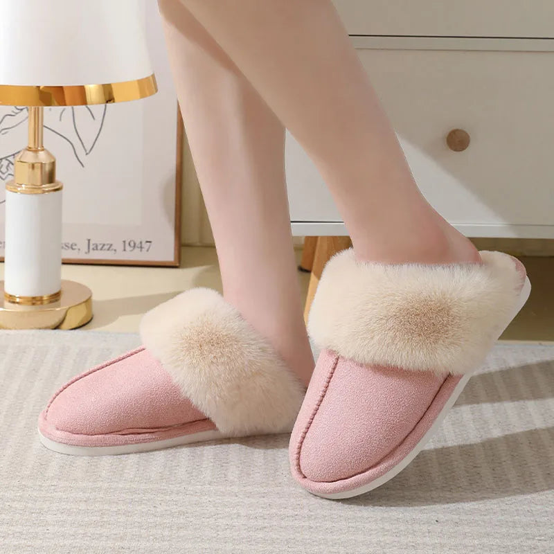 Winter Warm Plush Slippers Fur Slippers Comfy Non-Slip Bedroom Fuzzy Shoes - - Women's Slippers - Carvan Mart