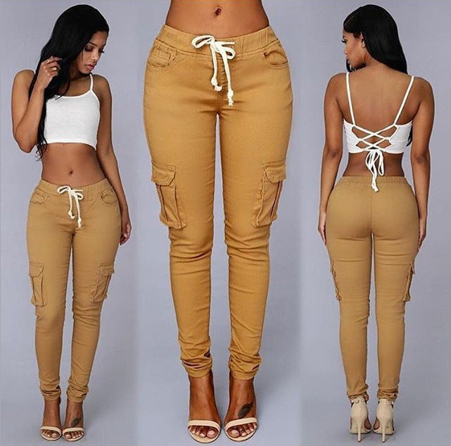 Women's Multi-bag Casual Pants - Khaki - Leggings - Carvan Mart