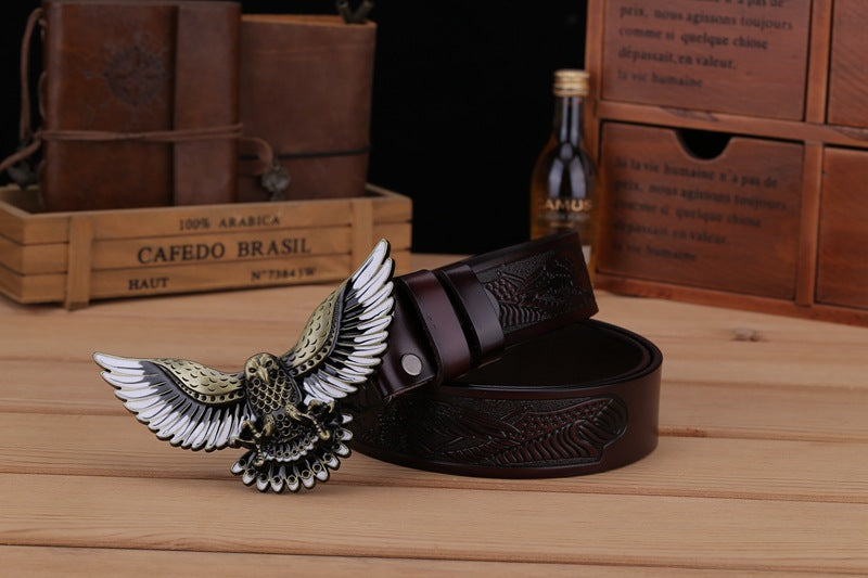 Men's Fashion Eagle Leather Belt - Bronze coffee - Men's Belts - Carvan Mart