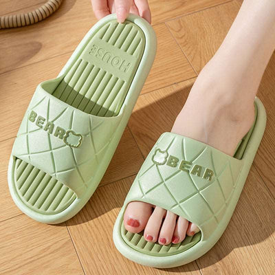 Bear House Shoes Anti-slip Striped Lozenge Texture Slippers For Women - Carvan Mart