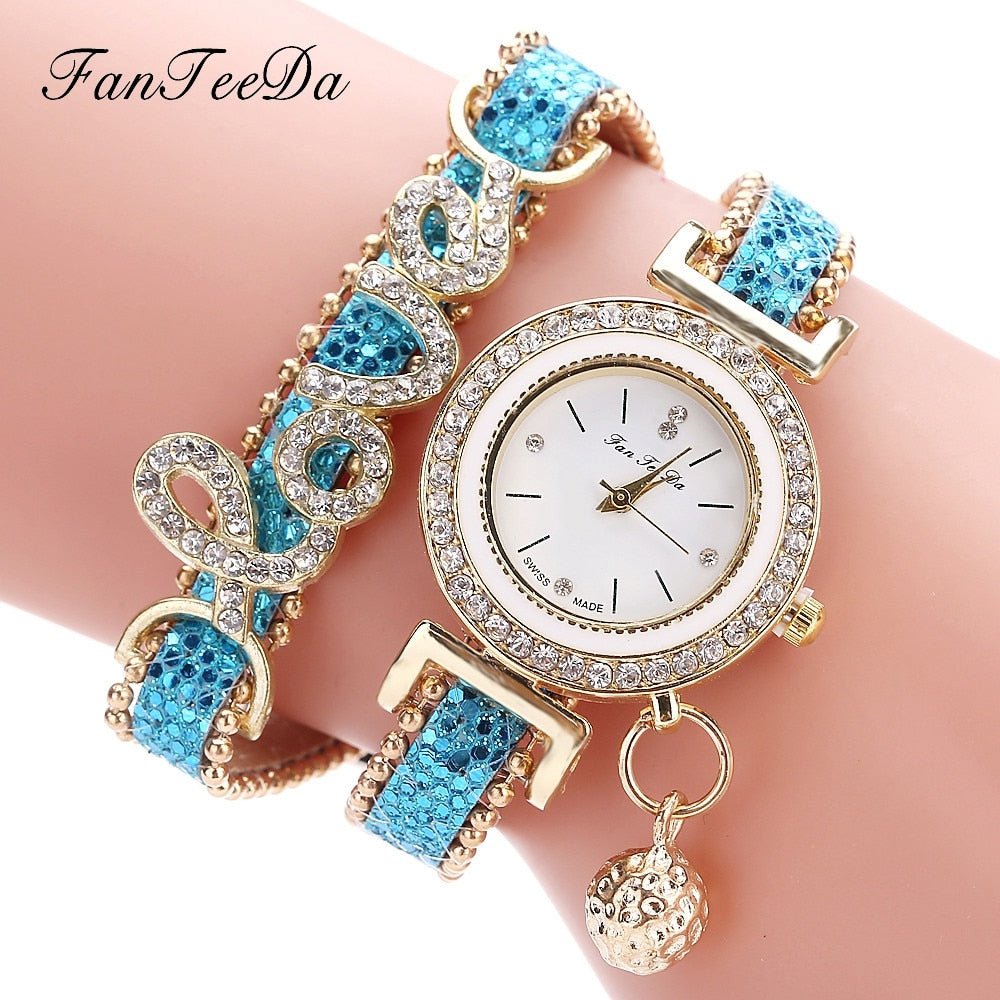 FanTeeDa Brand Women Bracelet Watches Ladies Watch Rhinestones Clock Womens Fashion Dress Wristwatch Relogio Feminino Gift - Blue - Women's Watches - Carvan Mart