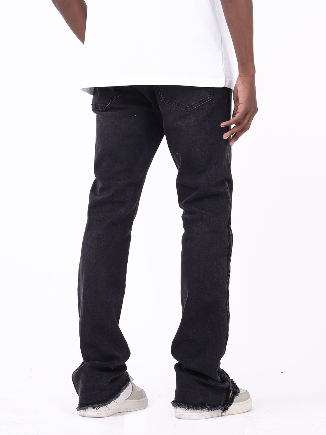 Straight Tube Raw Edge Side Zipper Design Jeans - Carvan Mart