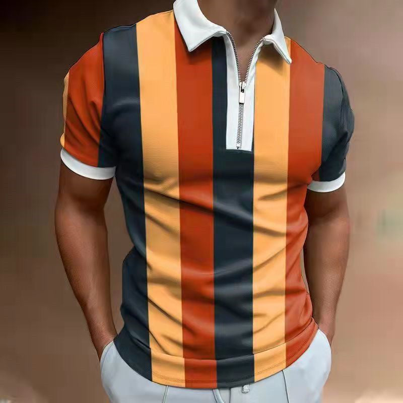 Men's Polo Striped Printed Short Sleeve T-Shirt - Carvan Mart