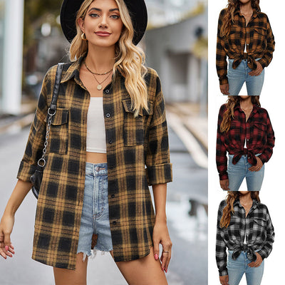 Tailored Flannel Shirt Winter Leisure Long Sleeve Plaid Pocket Shirt - - Winter Tops - Carvan Mart