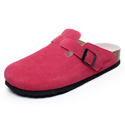 Carvan Boston Soft Footbed Suede Leather Clogs - Red - Women's Sandals - Carvan Mart