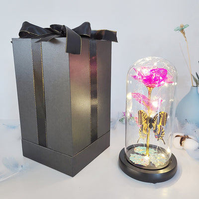 Gift Eternal Rose LED Light Foil Flower In Glass Cover Wedding Favors Bridesmaid Gift - Pink Black box - Gift - Carvan Mart