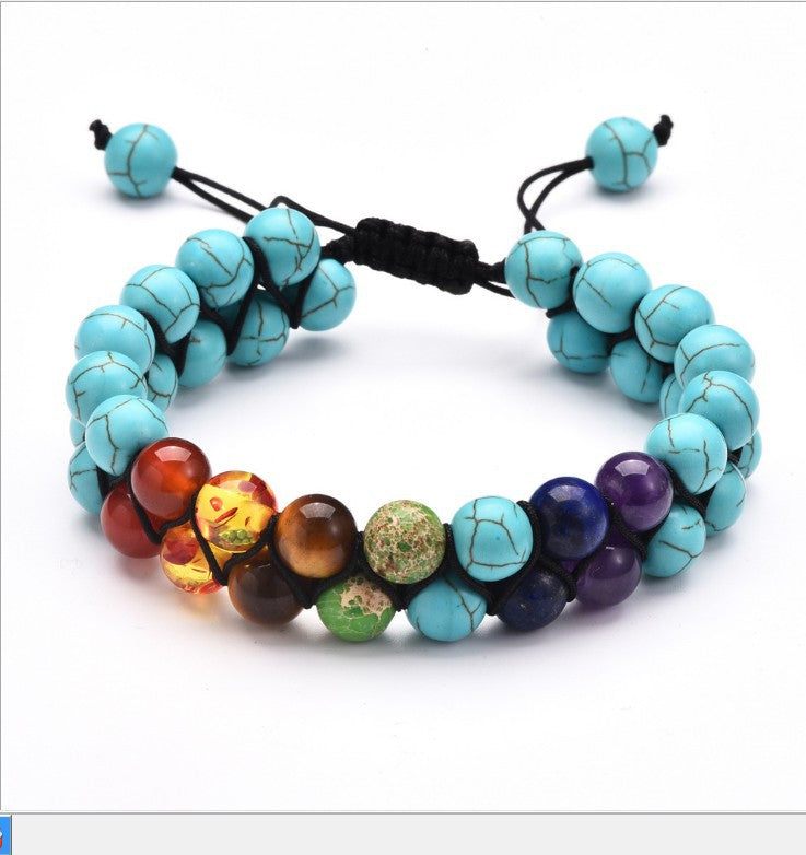 Colorful Stone European And American Men's Black Volcanic Rock Yoga Energy Bracelet - Turquoise Blue - Men's Jewelry - Carvan Mart