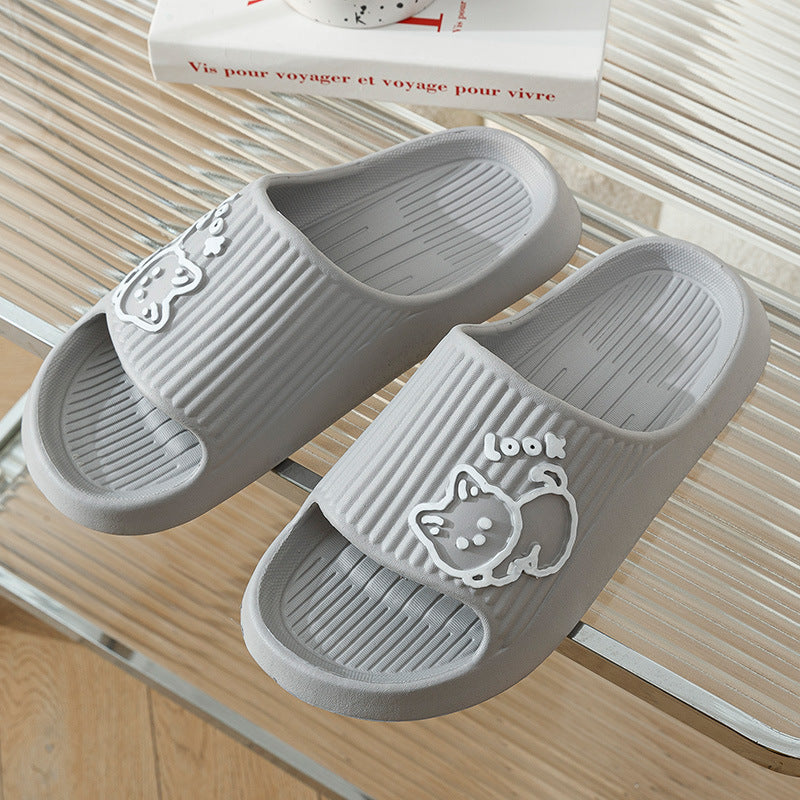 Cute Cat Slippers Summer Women Home Shoes Bath Thick Platform Non-Slip Slides Indoor Outdoor - Gray - Women's Slippers - Carvan Mart