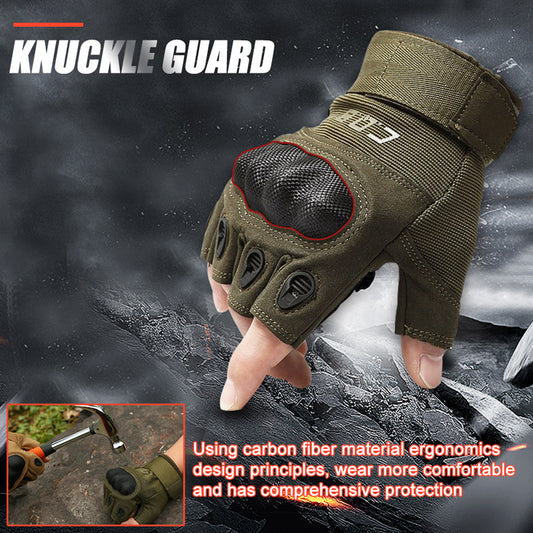 Tactical Gloves Army Military Men Gym Fitness Riding Half Finger Rubber Knuckle Protective Gear Male Tactical Gloves - Carvan Mart Ltd