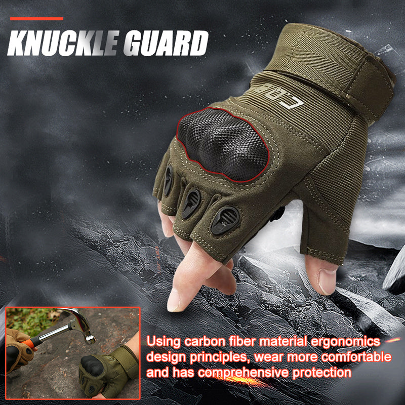 Tactical Gloves Army Military Men Gym Fitness Riding Half Finger Rubber Knuckle Protective Gear Male Tactical Gloves - - Men's Gloves - Carvan Mart