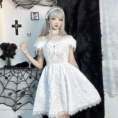 Dark Gothic Milkmaid Dress - White - Dresses - Carvan Mart