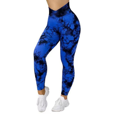 Seamless Tie Dye Push Up Yoga Leggings for Women - Fitness, Running, Gym Pants - Blue - Leggings - Carvan Mart