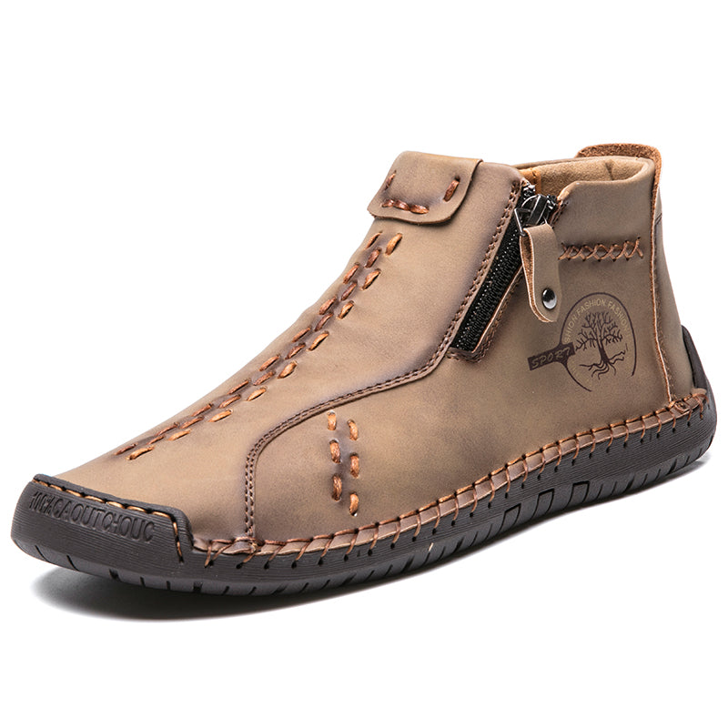 Men's Handmade Boots, Classic Stitching Ankle Boots, Outdoor Casual Zipper Shoes - Carvan Mart Ltd