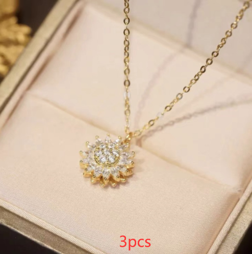 Rotatable Sunflower Necklace Full Of Diamonds Necklace - Carvan Mart