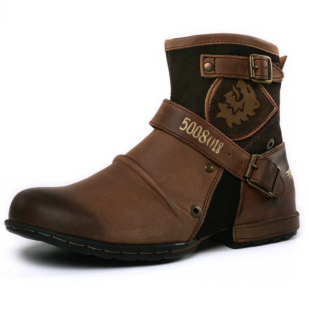 Men's Buckle Ankle Boots Cowboy Hiking Boots Casual Shoes - Carvan Mart