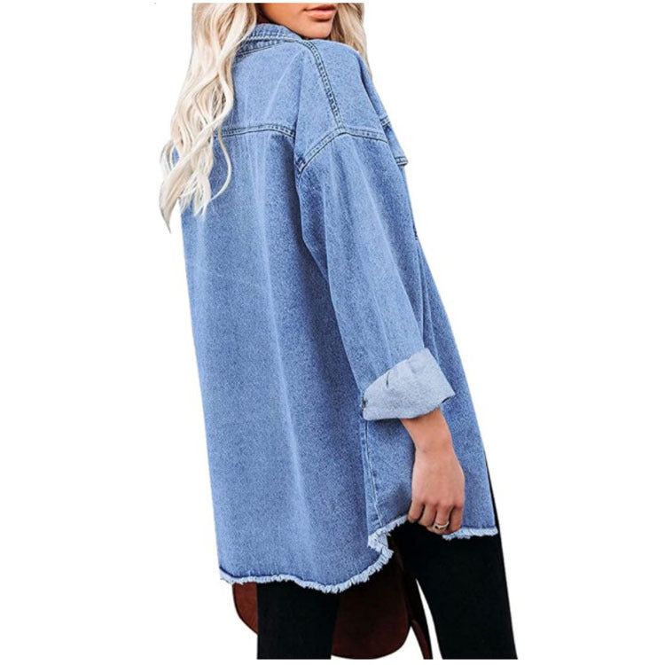 Women's Pure Blue Commuter Casual Denim Jacket - Carvan Mart