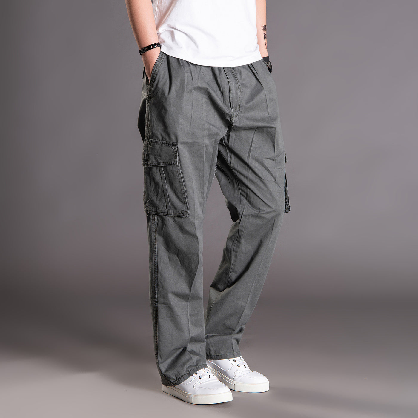 Korean Style Loose Straight Leg Thin Fat Pants - Comfortable Cotton Trousers for Spring - Army Green20 - Men's Pants - Carvan Mart