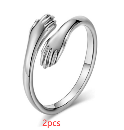 Alloy Simple Hands Hug Ring Opening Adjustable Jewelry - Silver 2PCS - Women's Rings - Carvan Mart