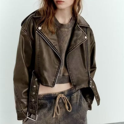 Women's Washable Gradient Leather Jacket - Carvan Mart
