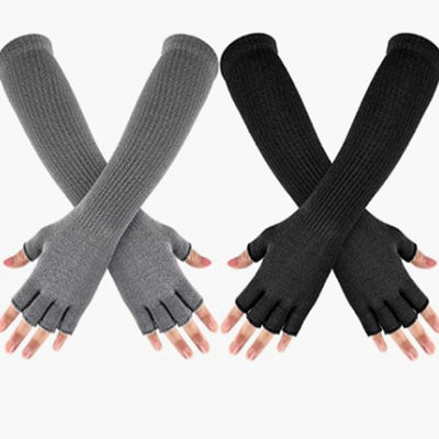 Fashion Elastic Solid Color Cold-proof Warm Half Finger Gloves - Carvan Mart