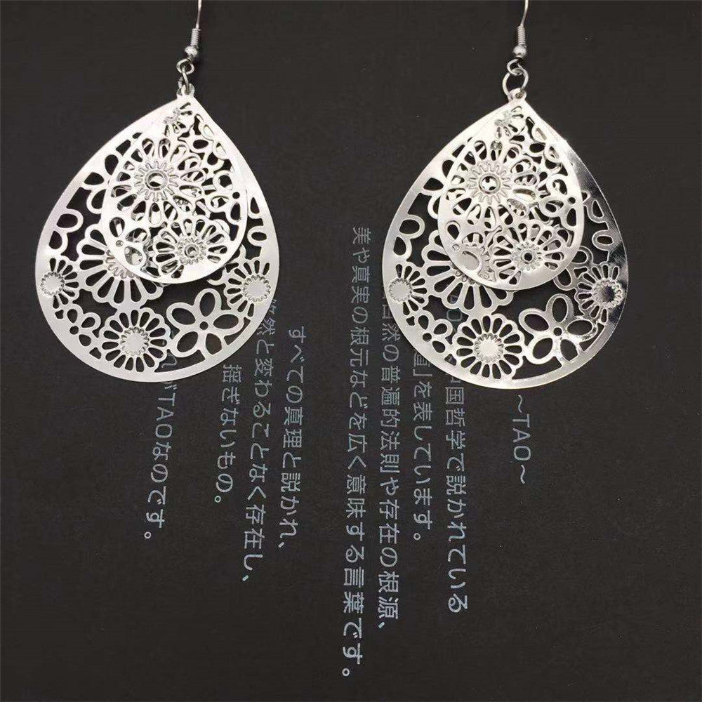 Double-layer Water Drop Hollow Retro Earrings - Carvan Mart