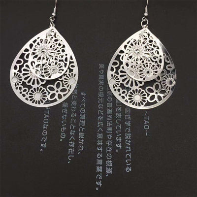 Double-layer Water Drop Hollow Retro Earrings - - Earrings - Carvan Mart