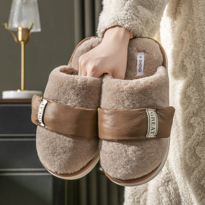 Hook Furry Slippers For Women Indoor Home Slipper Plus Velvet Warm Bedroom Cotton Shoes - Carvan Mart