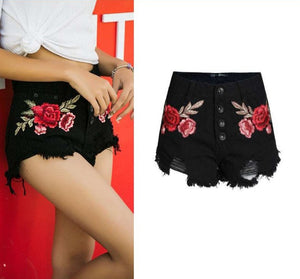 Embroidered loose beard jeans women shorts - Carvan Mart