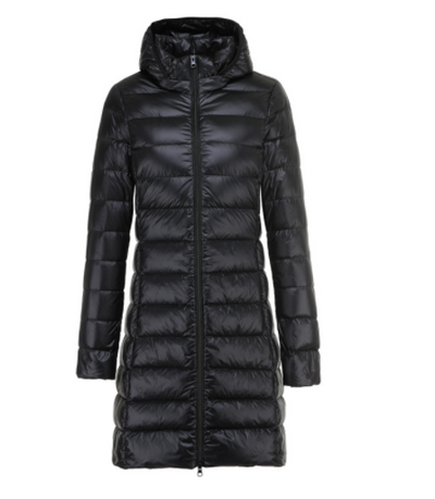 Mid-Length Light Drop-Off Hat Duck Down Jacket - Black - Women's Coats & Jackets - Carvan Mart