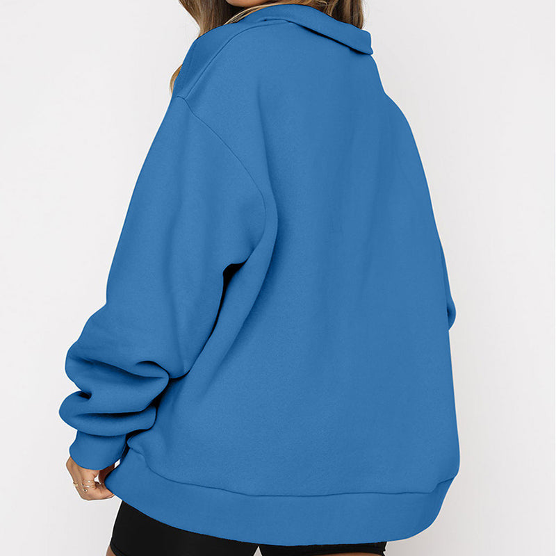 Women Sweatshirts Zip Turndown Collar Loose Casual Tops Clothes - Carvan Mart