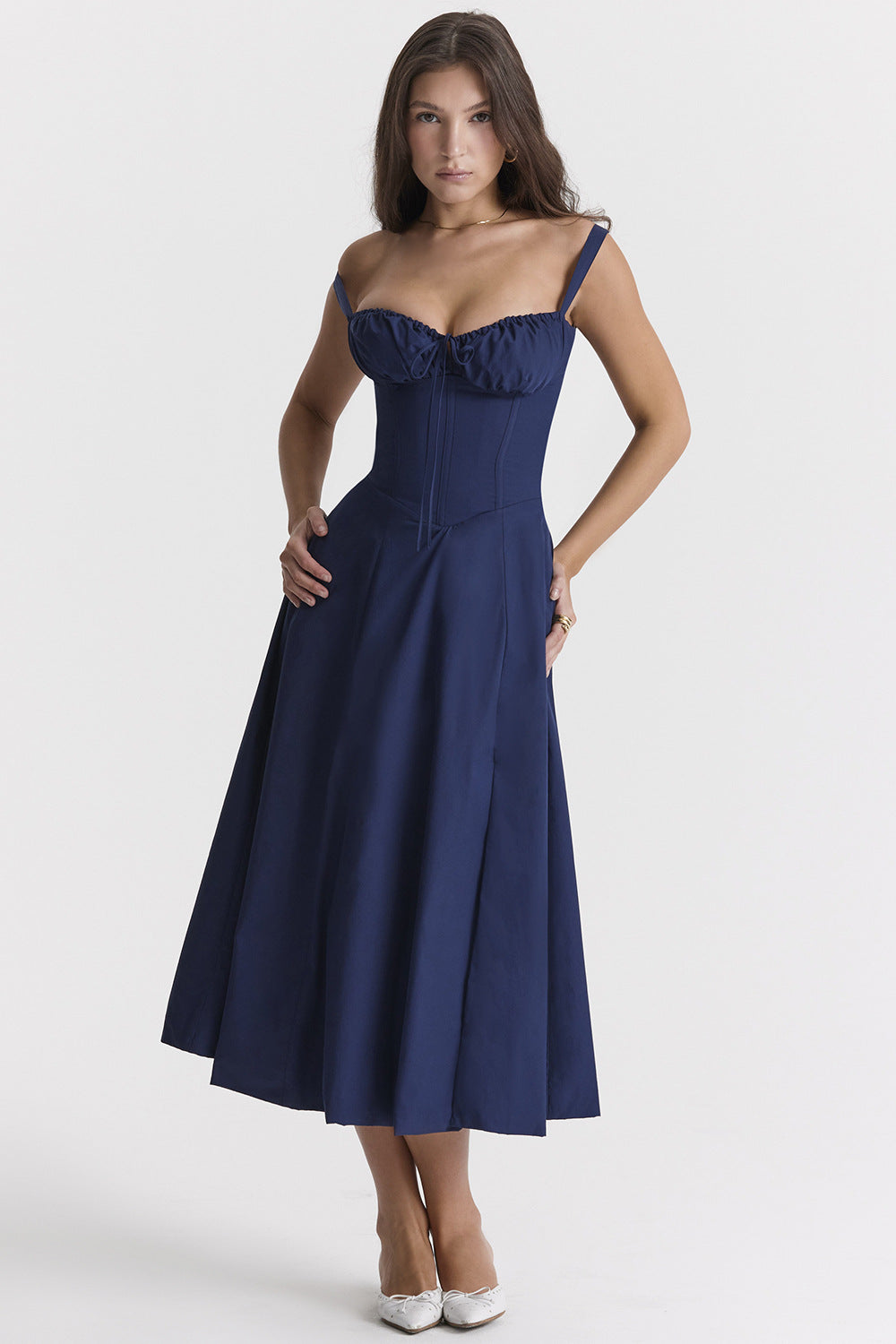 Commuter Temperament French High Split Party Dress - Navy blue - Dresses - Carvan Mart