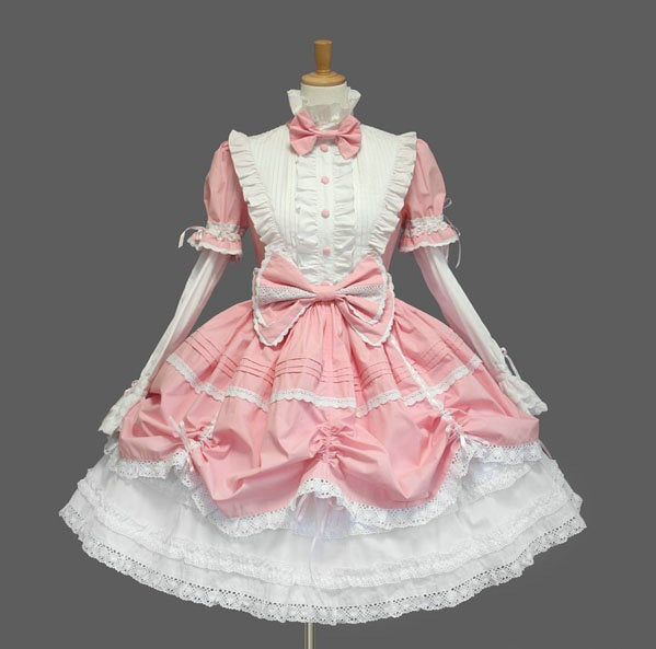 Lolita Dress with Lace Trim and Bowknot for Cosplay and Parties - Carvan Mart