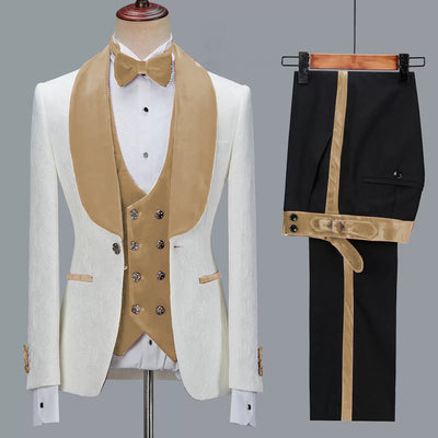 Carvan Men's Three Piece Suit Jacquard Suit - Carvan Mart
