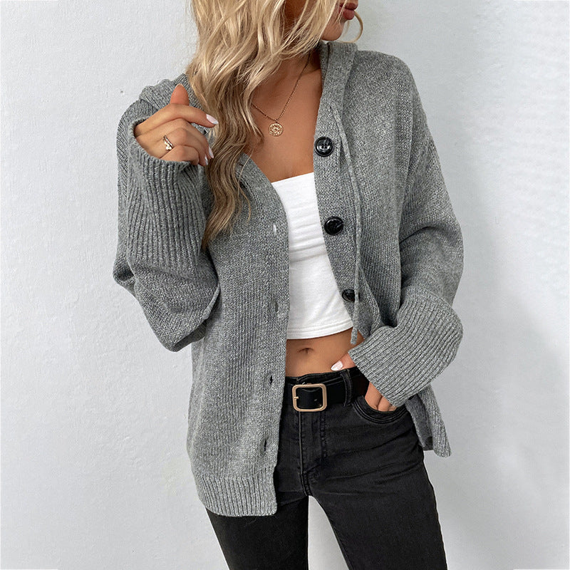 Solid Color Hooded Single-breasted Sweater Women's Cardigan Coat - Carvan Mart Ltd