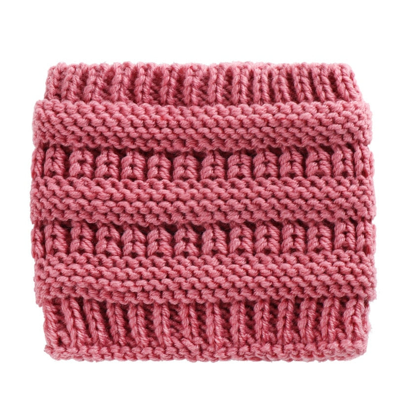 Women Headwrap Ponytail Beanies Hat Winter Warm Ear Warmer Head Wrap Casual Turban Hats Female Soft Knit Woolen Caps - Pink - Women's Hats & Caps - Carvan Mart