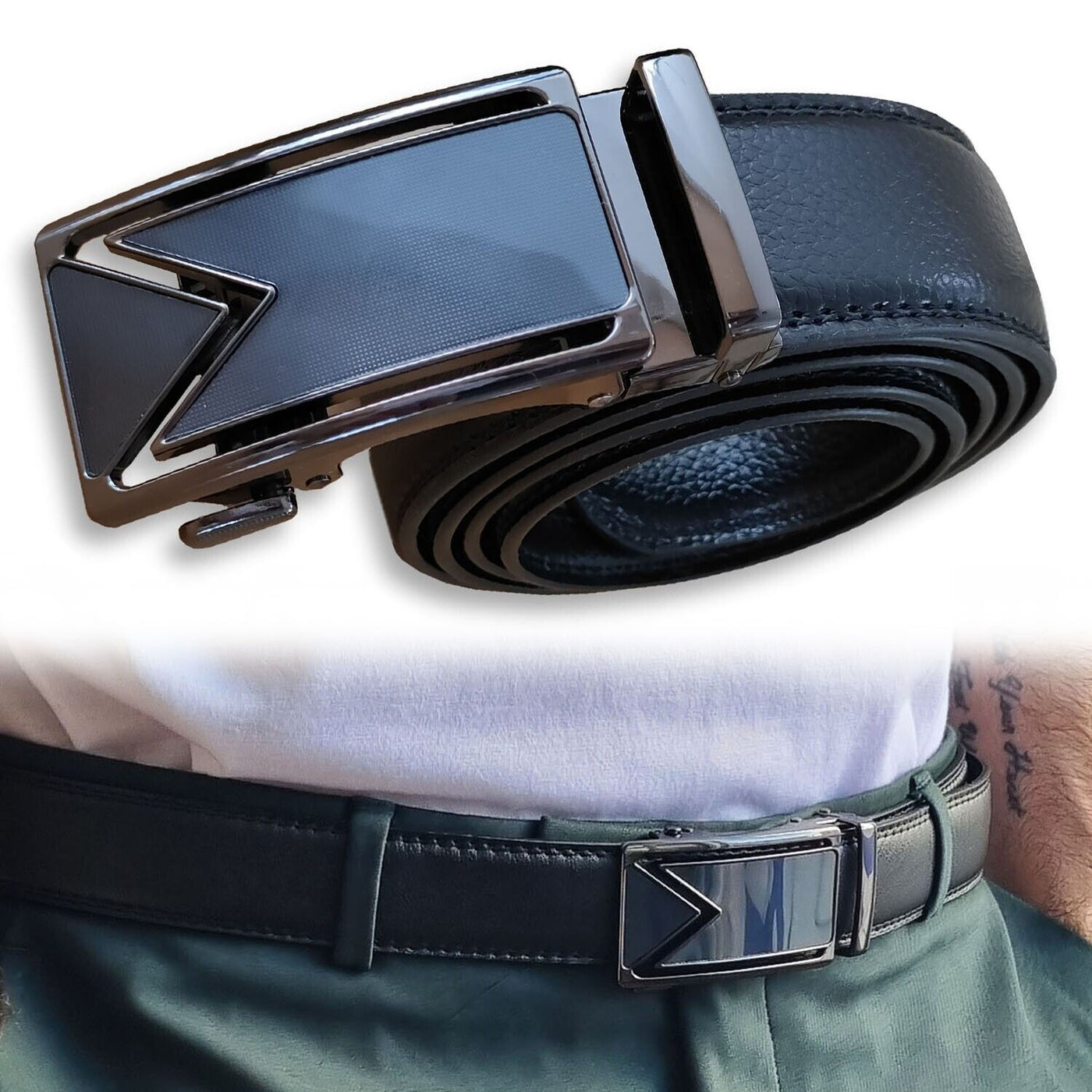 Men's Ratchet Belt Leather Mens Belt With Slide Buckle Ratchet Belts For Men USA - Carvan Mart